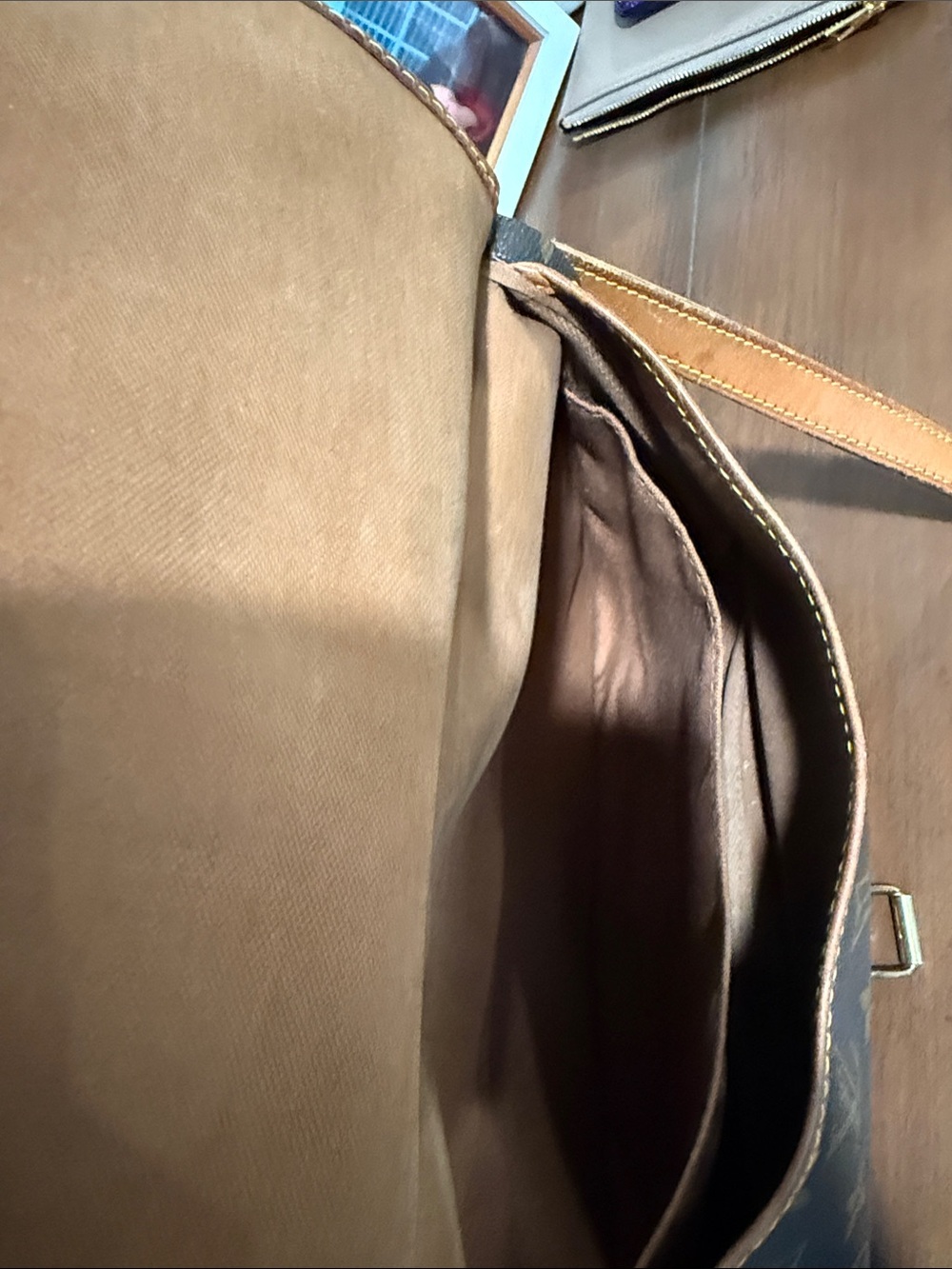 Louis Vuitton Brown Monogram Crossbody Satchel with Tan Strap - Picture 8 of 16